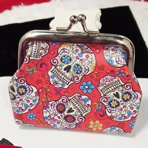 Red Sugar Skull Coin Pouch – Mini Day of the Dead Change Purse Spooky Cute Flair